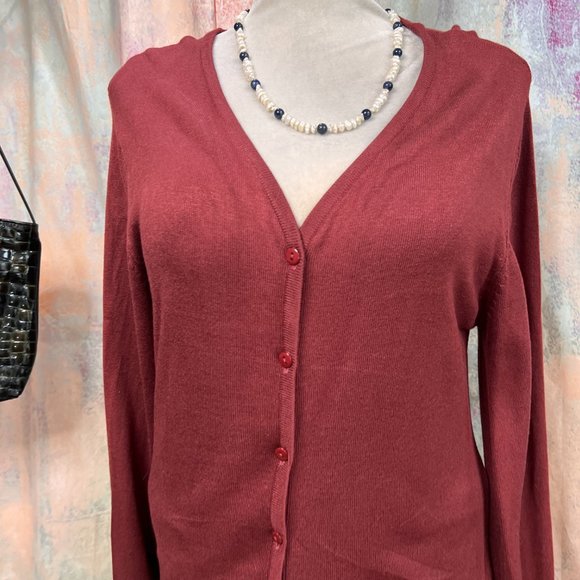 πPhilip Russel Rust Red Rayon Blend Button Down Cardigan - Picture 3 of 13